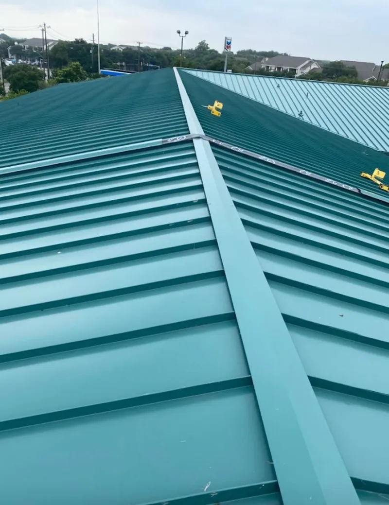 Green commercial metal roof ridge and valley for Metal Roof Repair in Gulf Shores